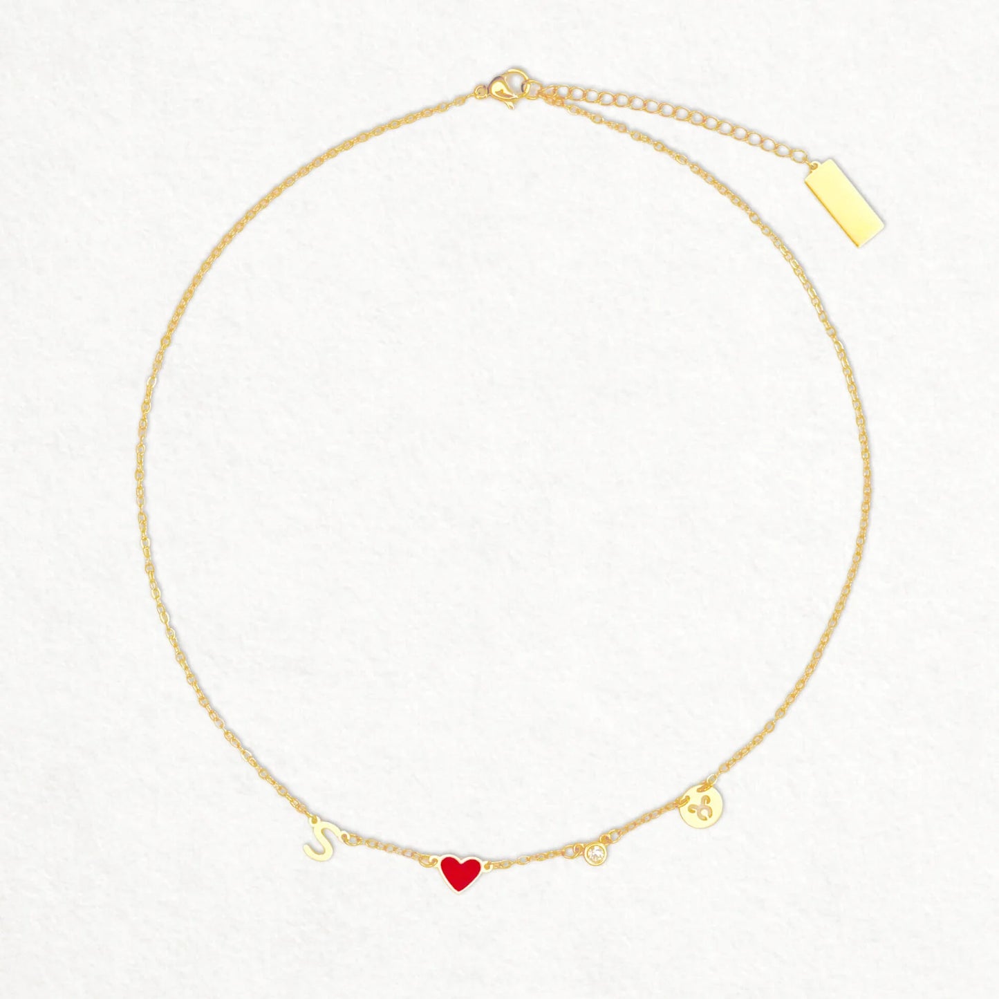 Collar personalizado con inicial en forma de corazón, piedra de nacimiento y signo zodiacal.