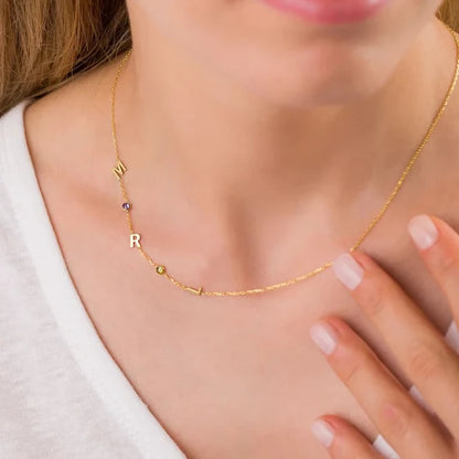 Collar Personalizado con Inicial y Piedra de Nacimiento